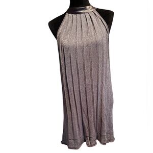 🤑Slinky loose fit Silver knit dress with satin neck tie #newyears#holiday#sheer